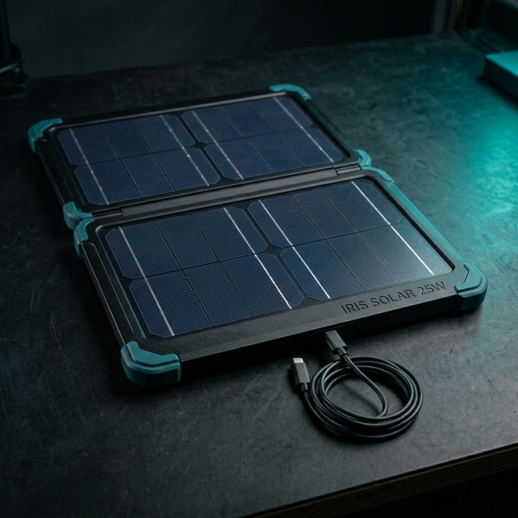 IRIS Solar 25W foldable monocrystalline panel with USB-C cable